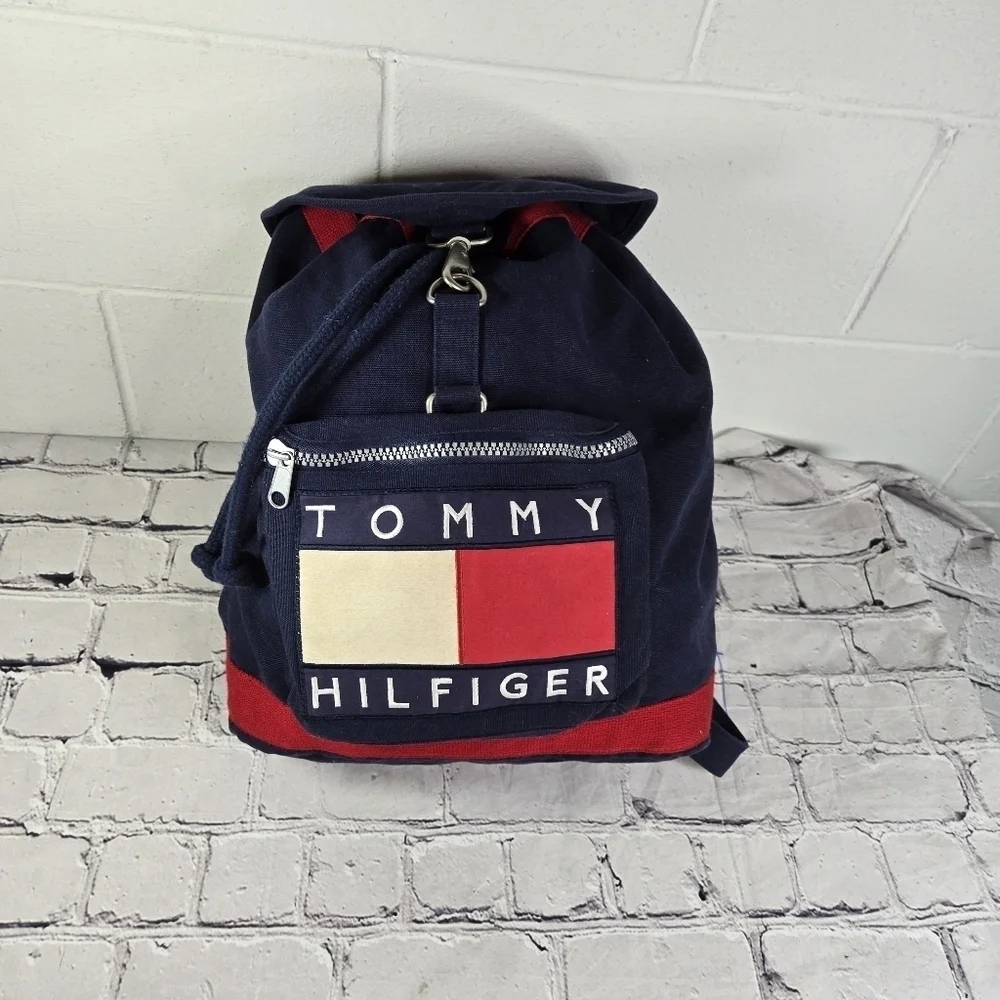 Vtg 90s y2k Tommy Hilfiger spell out drawstring backpack